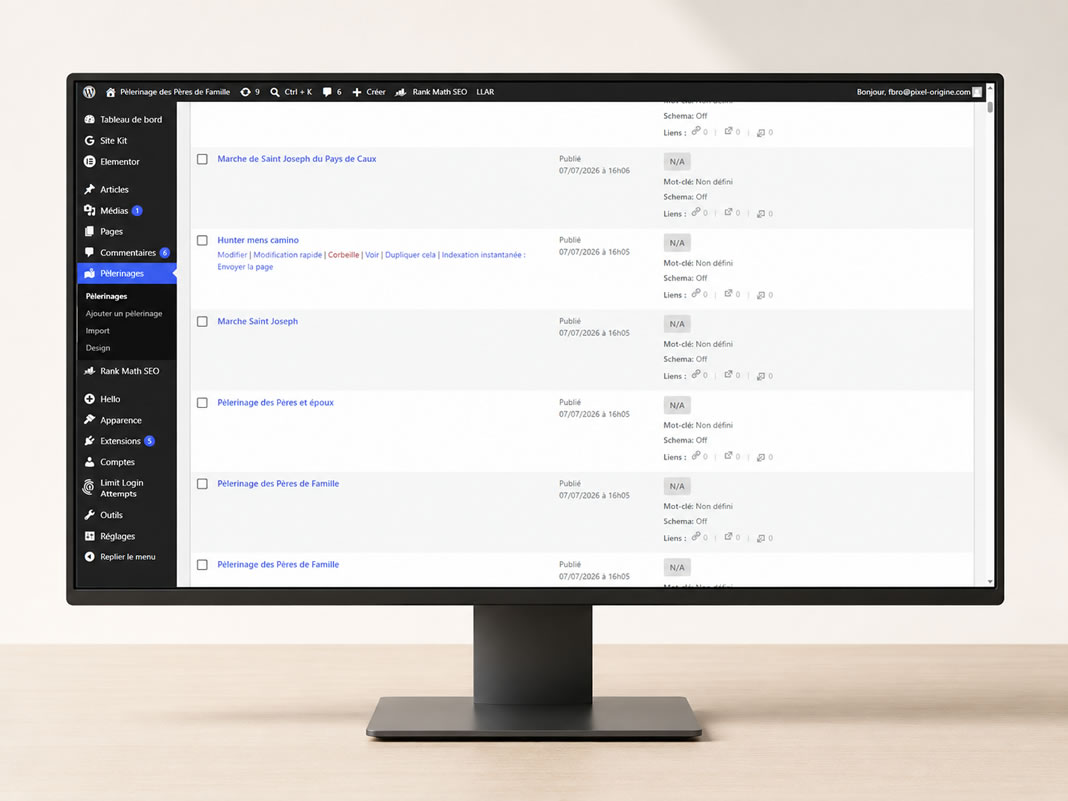 Gestion en admin import CSV ou synchronisation