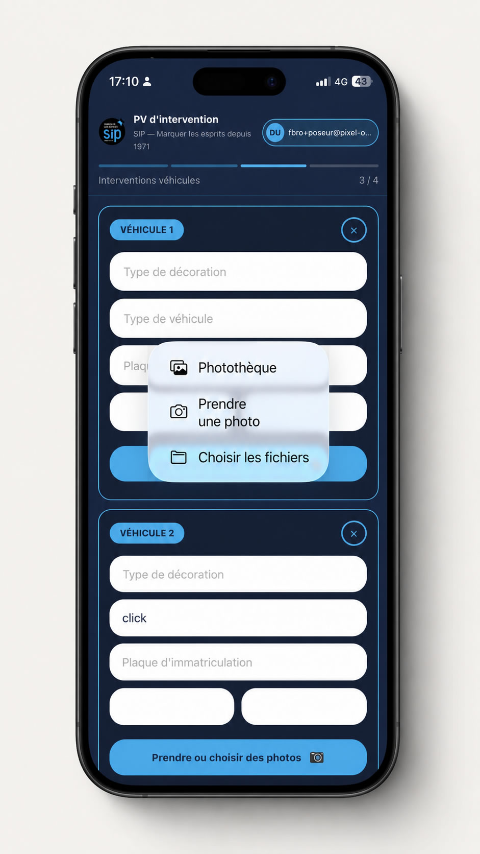 Choix des véhicules avec auto-complétion et gestion de liste