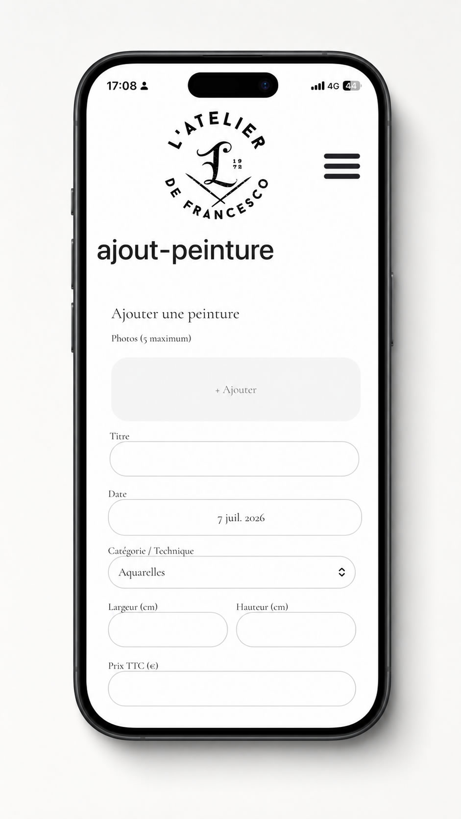 Web app mobile de publication de références — prise de photos sur le terrain