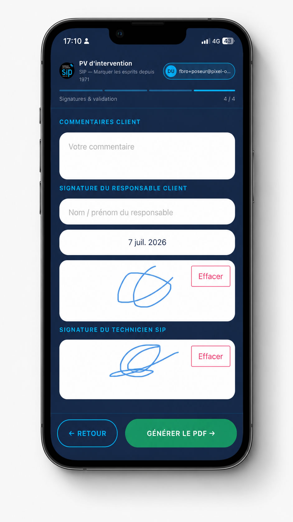 Signature client sur smartphone